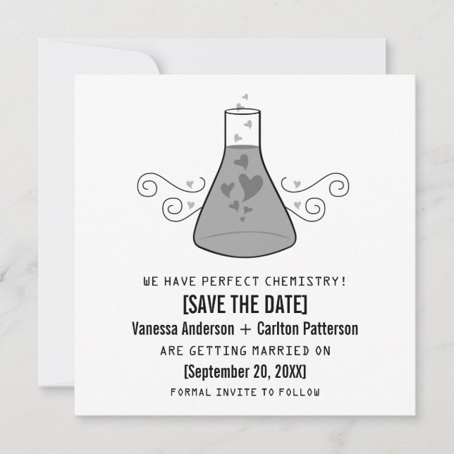 Gray Sweet Chemistry Save the Date Invite (Front)