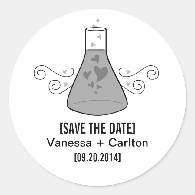 Gray Sweet Chemistry Save the Date Stickers (Front)