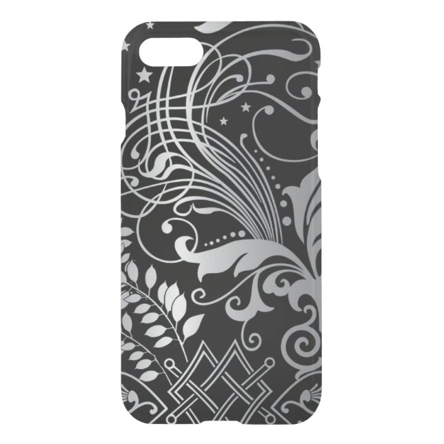 Gray Swirling Damask Pattern on Black Uncommon iPhone Case (Back)