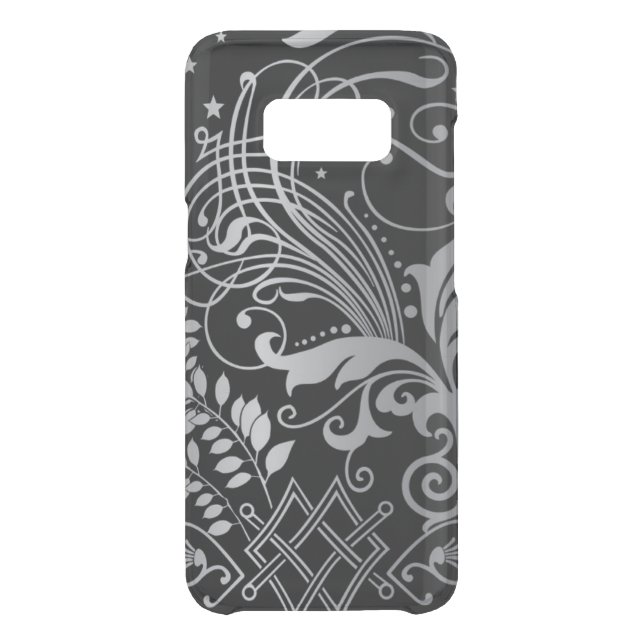 Gray Swirling Damask Pattern on Black Uncommon Samsung Galaxy Case (Back)