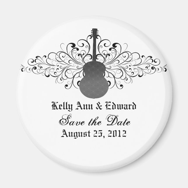 Gray Swirls Guitar Save the Date Magnet (Front)