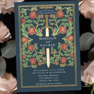 Gray Sword Floral Medieval Fantasy Wedding  Invitation