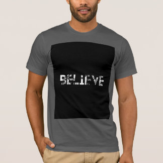 gray t-shirt with title believe
