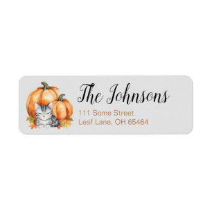 Gray Tabby Cat and Pumpkin Fall Address Label