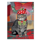 Gray tabby cat Christmas card (Front)