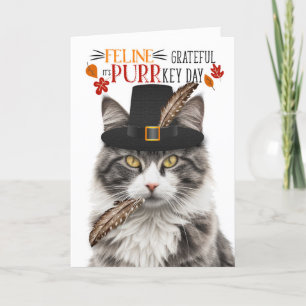 Gray Tabby Cat Feline Grateful for PURRkey Day Holiday Card