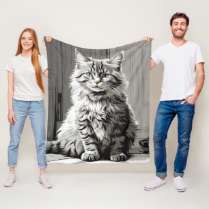 Gray Tabby Cat Fleece Blanket