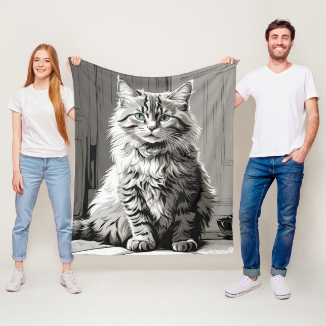 Gray Tabby Cat Fleece Blanket (In Situ)