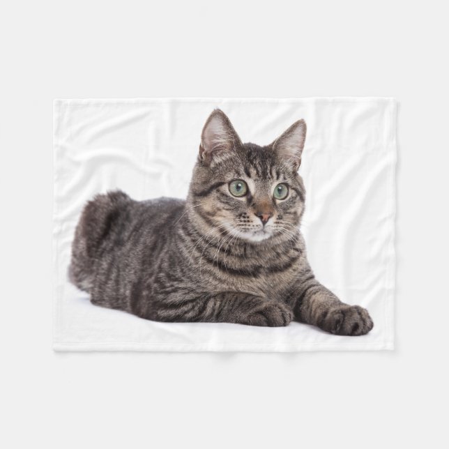 Gray Tabby Cat Fleece Blanket (Front (Horizontal))
