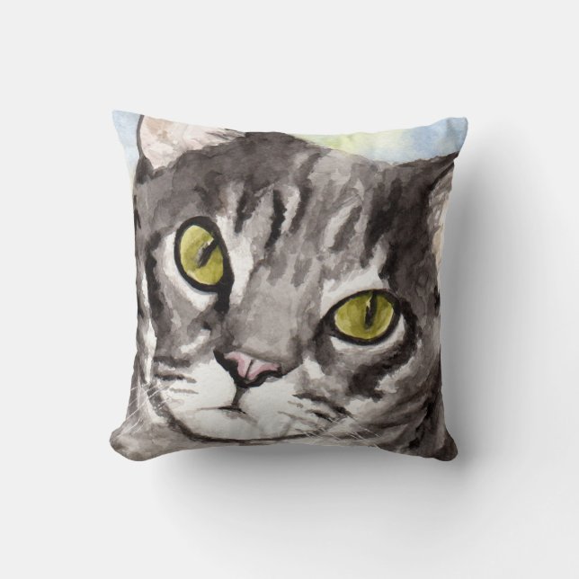 Gray Tabby Cat Gifts Throw Pillow (Front)