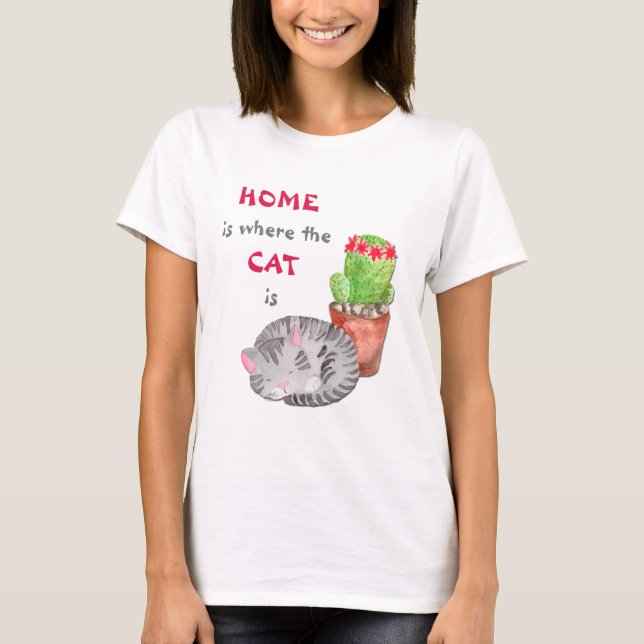 Gray Tabby Cat Home T-Shirt (Front)
