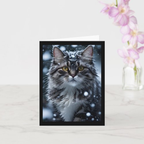 Gray Tabby Cat in Snow Blank Greeting  Card
