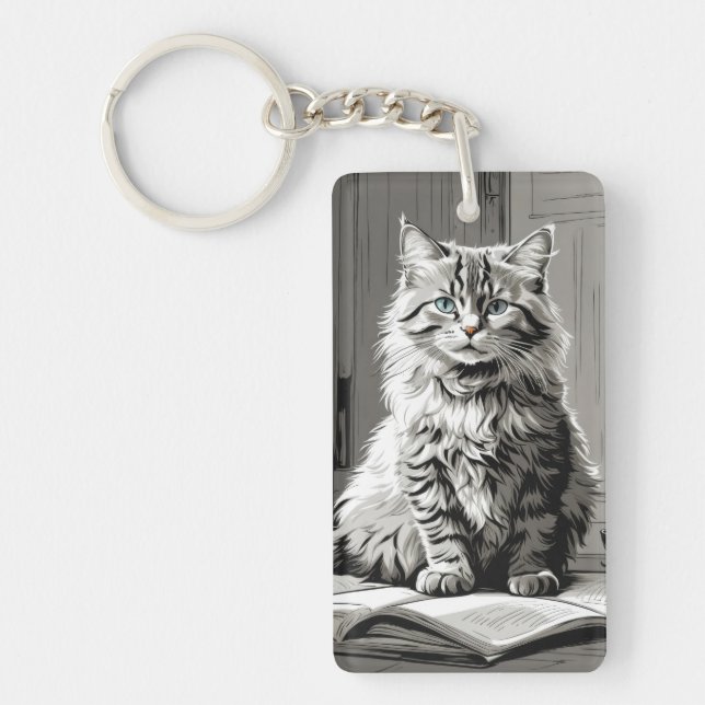 Gray Tabby Cat Keychain (Front)