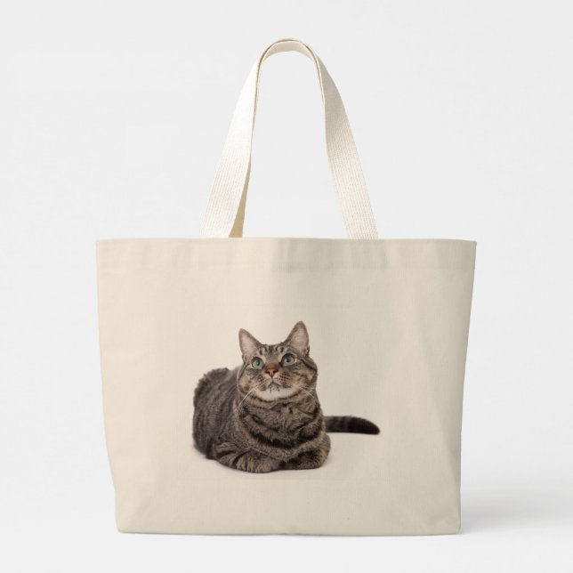Gray Tabby Cat Large Tote Bag (Back)