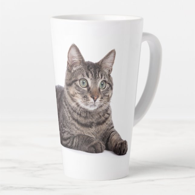 Gray Tabby Cat Latte Mug (Right Angle)