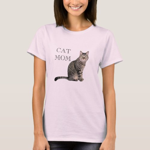 Gray Tabby Cat Mom Pink T_Shirt