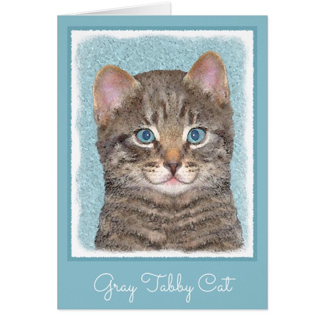 Gray Tabby Cat Painting - Cute Original Cat Art (Front)