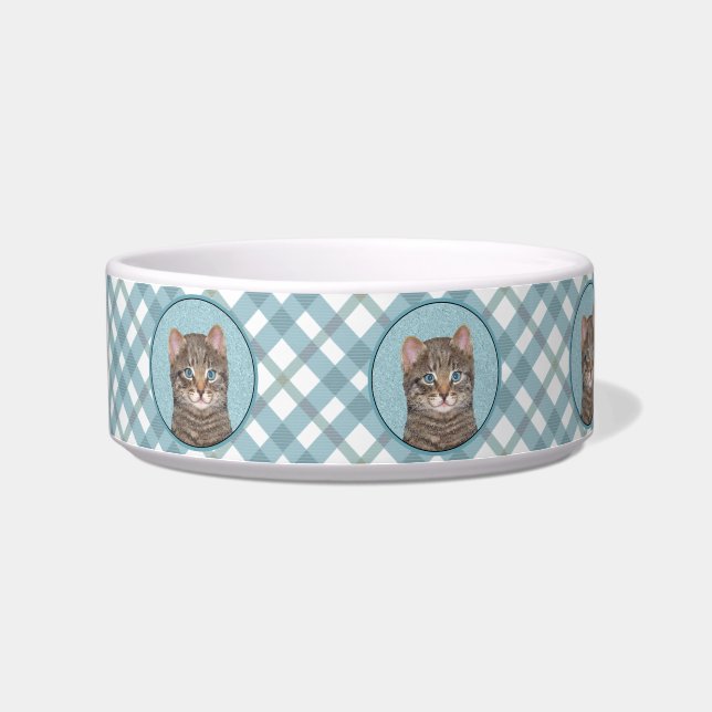 Gray Tabby Cat Painting - Cute Original Cat Art Bowl (Left)