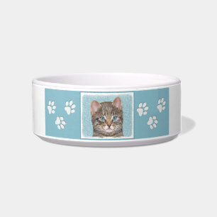 Gray Tabby Cat Painting - Cute Original Cat Art Bowl