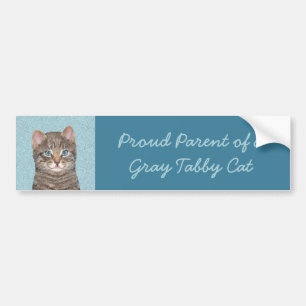 Gray Tabby Cat Painting - Cute Original Cat Art Bumper Sticker