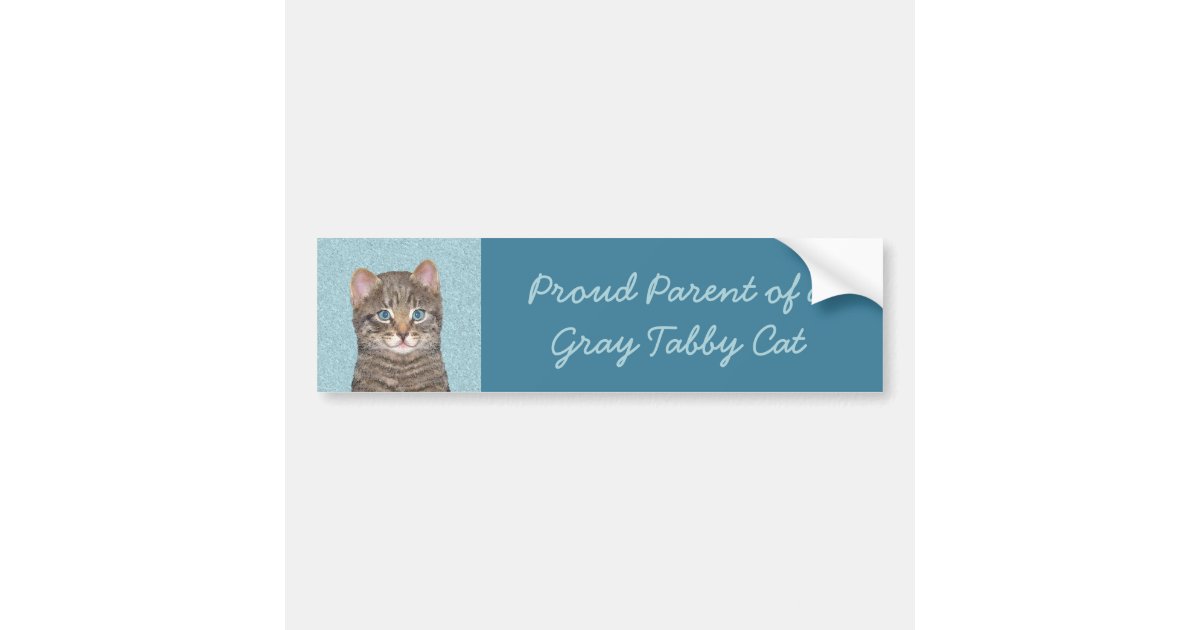 Gray Tabby Cat Painting - Cute Original Cat Art Bumper Sticker | Zazzle