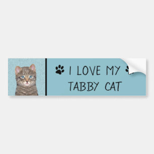 Gray Tabby Cat Painting - Cute Original Cat Art Bumper Sticker