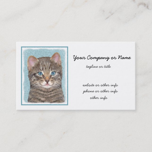 Gray Tabby Cat Painting - Cute Original Cat Art Business Card (Front)