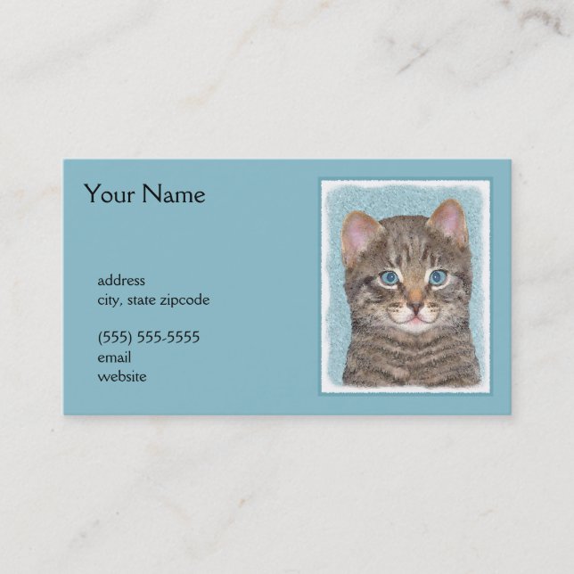 Gray Tabby Cat Painting - Cute Original Cat Art Business Card (Front)
