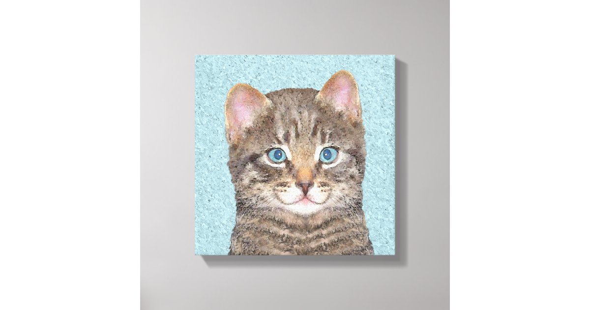Gray Tabby Cat Painting - Cute Original Cat Art Canvas Print | Zazzle