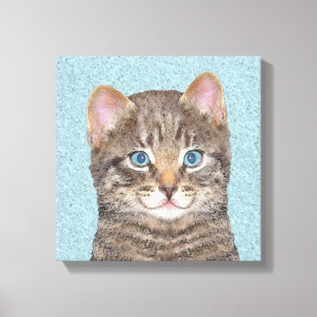Gray Tabby Cat Painting - Cute Original Cat Art Canvas Print (Front)