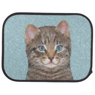 Gray Tabby Cat Painting - Cute Original Cat Art Car Mat