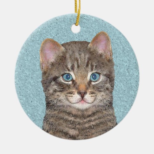 Gray Tabby Cat Painting _ Cute Original Cat Art Ceramic Ornament