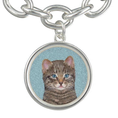 Gray Tabby Cat Painting _ Cute Original Cat Art Charm Bracelet