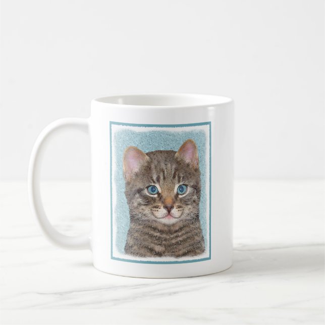 Gray Tabby Cat Painting - Cute Original Cat Art Coffee Mug (Left)