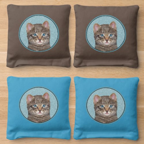 Gray Tabby Cat Painting _ Cute Original Cat Art Cornhole Bags