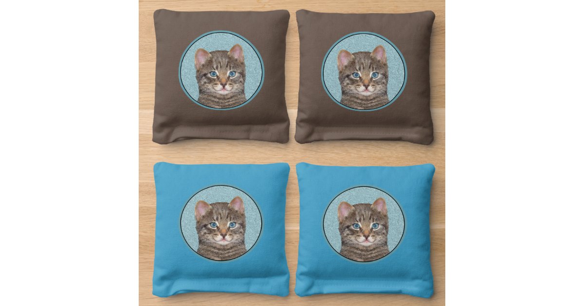 Gray Tabby Cat Painting - Cute Original Cat Art Cornhole Bags | Zazzle
