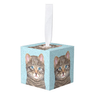Gray Tabby Cat Painting - Cute Original Cat Art Cube Ornament
