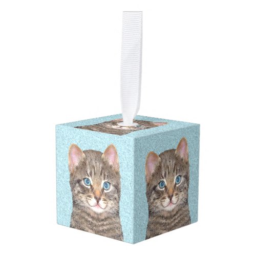 Gray Tabby Cat Painting _ Cute Original Cat Art Cube Ornament