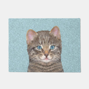 Gray Tabby Cat Painting - Cute Original Cat Art Doormat