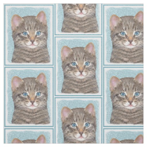 Gray Tabby Cat Painting - Cute Original Cat Art Fabric