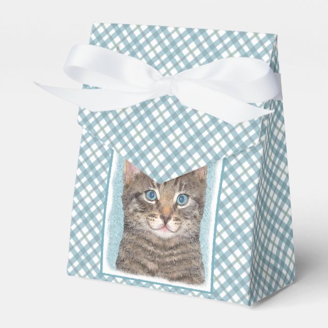 Gray Tabby Cat Painting - Cute Original Cat Art Favor Boxes (Front Side)