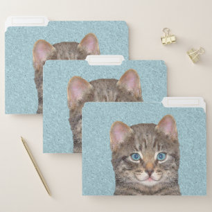 Gray Tabby Cat Painting - Cute Original Cat Art File Folder