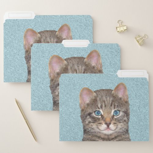 Gray Tabby Cat Painting _ Cute Original Cat Art File Folder