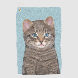 Gray Tabby Cat Painting - Cute Original Cat Art Golf Towel