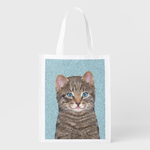 Gray Tabby Cat Painting _ Cute Original Cat Art Grocery Bag