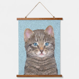 Gray Tabby Cat Painting - Cute Original Cat Art Hanging Tapestry