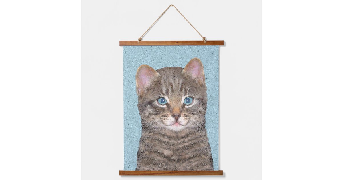 Gray Tabby Cat Painting - Cute Original Cat Art Hanging Tapestry | Zazzle