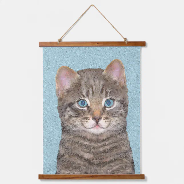 Gray Tabby Cat Painting - Cute Original Cat Art Hanging Tapestry | Zazzle