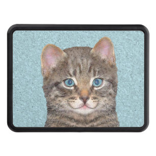 Gray Tabby Cat Painting - Cute Original Cat Art Hitch Cover