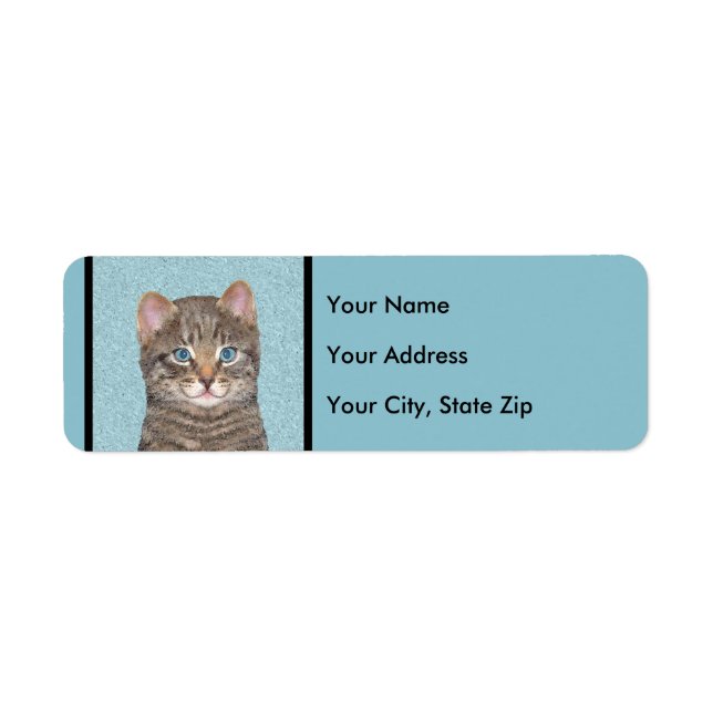 Gray Tabby Cat Painting - Cute Original Cat Art Label (Front)